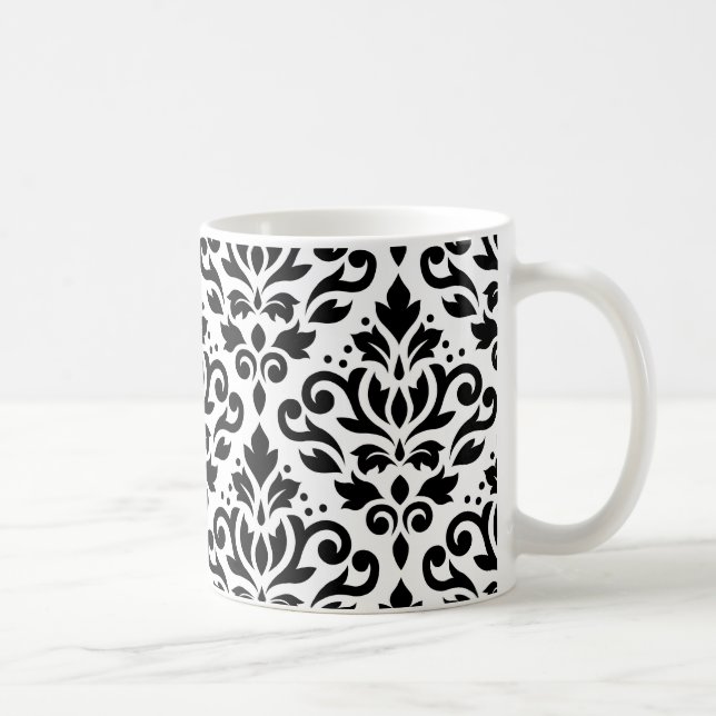 Scroll Damask Pattern Black on White Coffee Mug (Right)