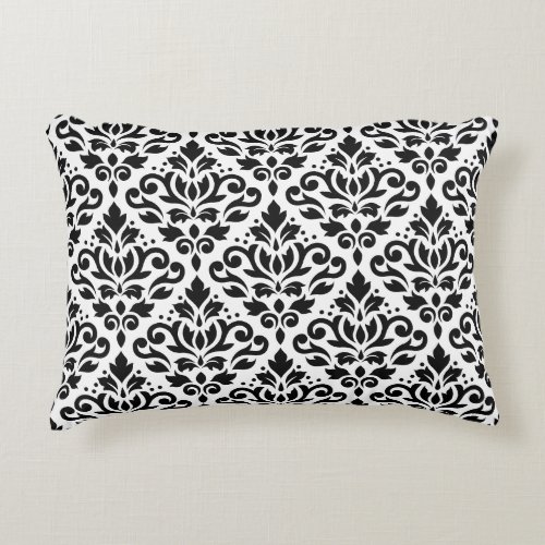 Scroll Damask Pattern Black on White Decorative Pillow