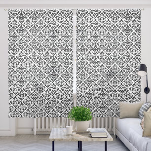 Scroll Damask Pattern Black on White Sheer Curtains