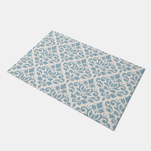 Scroll Damask Pattern Blue on Cream Doormat