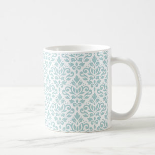 Scroll Damask Pattern Duck Egg Blue (B) on White Coffee Mug