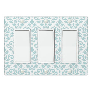 Scroll Damask Pattern Duck Egg Blue on White Light Switch Cover