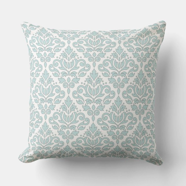 Scroll Damask Pattern Gray Line Duck Egg Blue Wt Throw Pillow (Front)