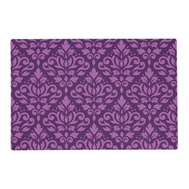 Scroll Damask Pattern Light on Dark Plum Placemat (Front)