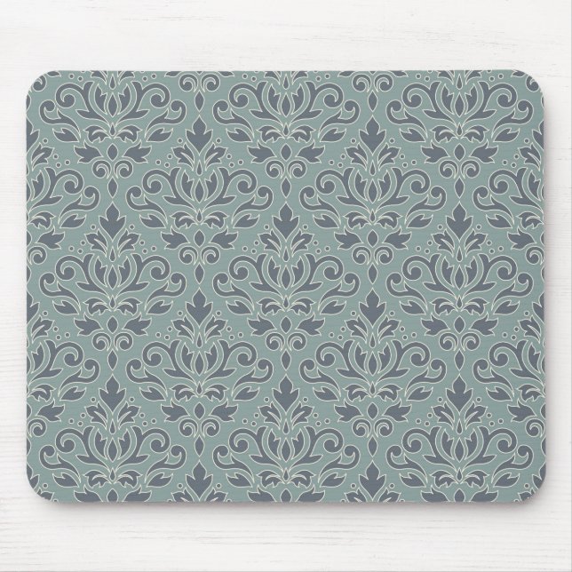 Scroll Damask Pattern (outline) Cream Blue Teal Mouse Pad (Front)