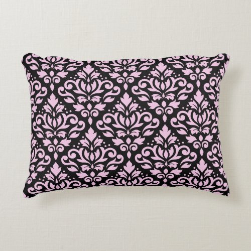 Scroll Damask Pattern Pink on Black Accent Pillow