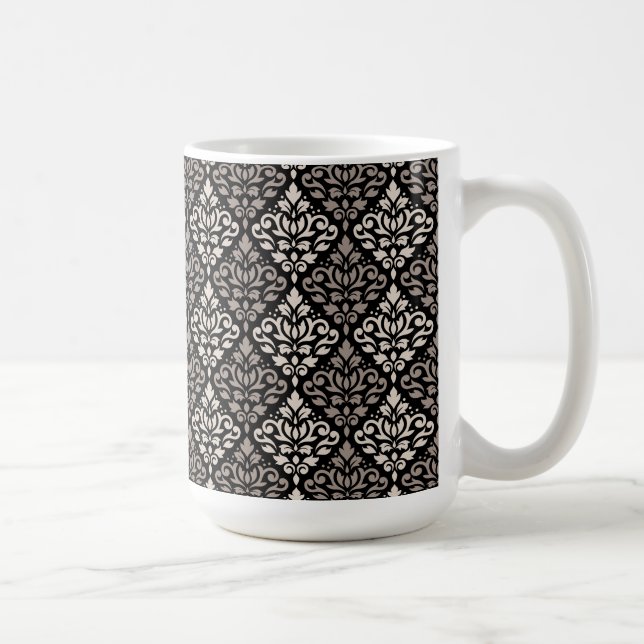 Scroll Damask Pattern Taupe Cream Black Coffee Mug (Right)