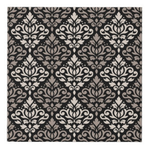 Scroll Damask Pattern Taupe Cream Black Faux Canvas Print