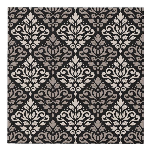 Scroll Damask Pattern Taupe Cream Black Faux Canvas Print (Front)
