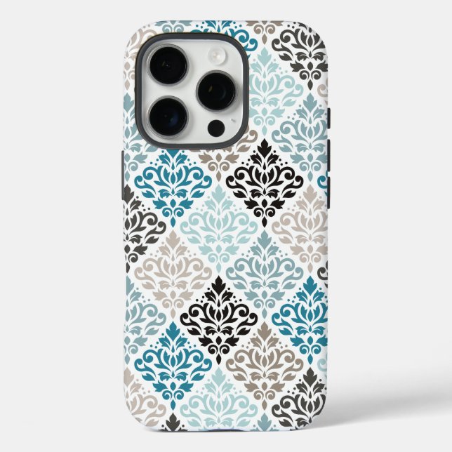 Scroll Damask Pattern Teals Browns White Case-Mate iPhone Case (Back)