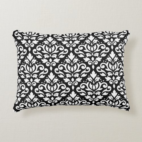 Scroll Damask Pattern White on Black Accent Pillow