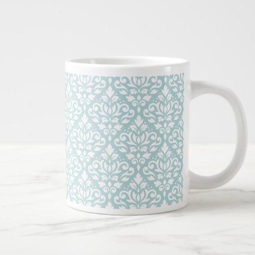 Scroll Damask Pattern White on Duck Egg Blue B Giant Coffee Mug