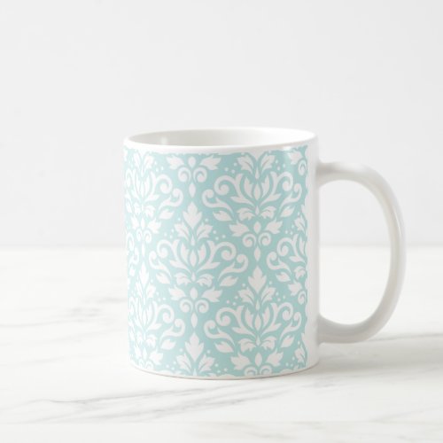 Scroll Damask Pattern White on Duck Egg Blue Coffee Mug