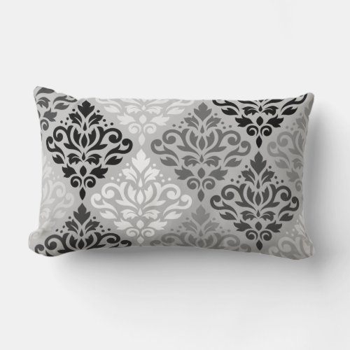 Scroll Damask Ptn Art BW  Grays Lumbar Pillow