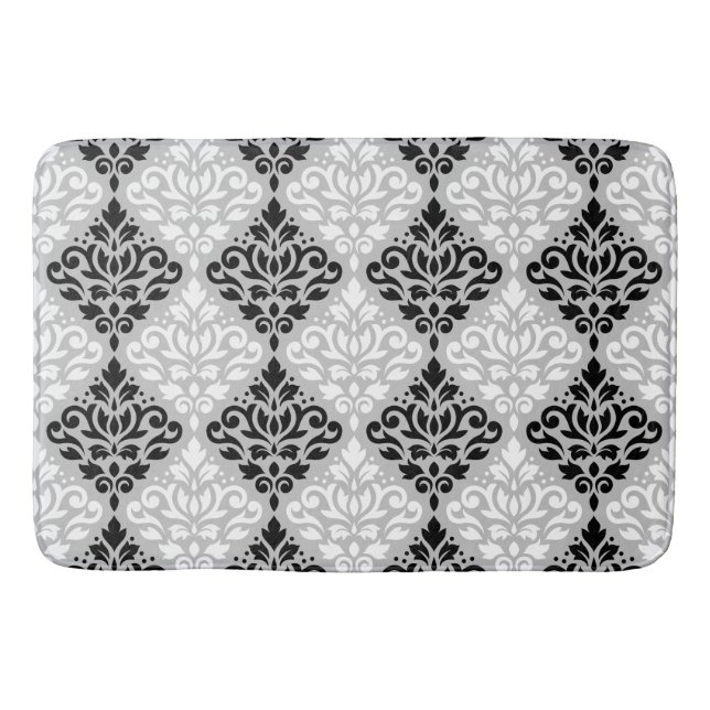 Scroll Damask Ptn B&W on Gray Bath Mat (Front)