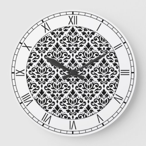 Scroll Damask Ptn BW  Numerals Large Clock