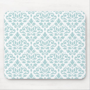 Scroll Damask Ptn Duck Egg Blue (B) on White Mouse Pad