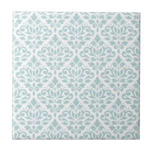 Scroll Damask Ptn Duck Egg Blue (B) on White Tile