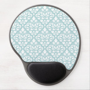 Scroll Damask Ptn White on Duck Egg Blue (B) Gel Mouse Pad