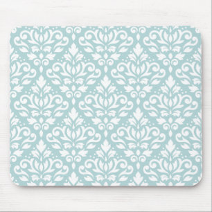 Scroll Damask Ptn White on Duck Egg Blue (B) Mouse Pad