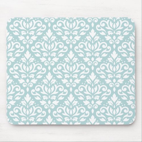 Scroll Damask Ptn White on Duck Egg Blue B Mouse Pad