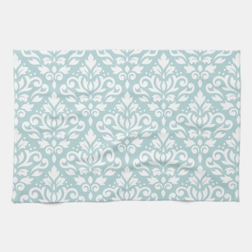 Scroll Damask Ptn White on Duck Egg Blue B Towel