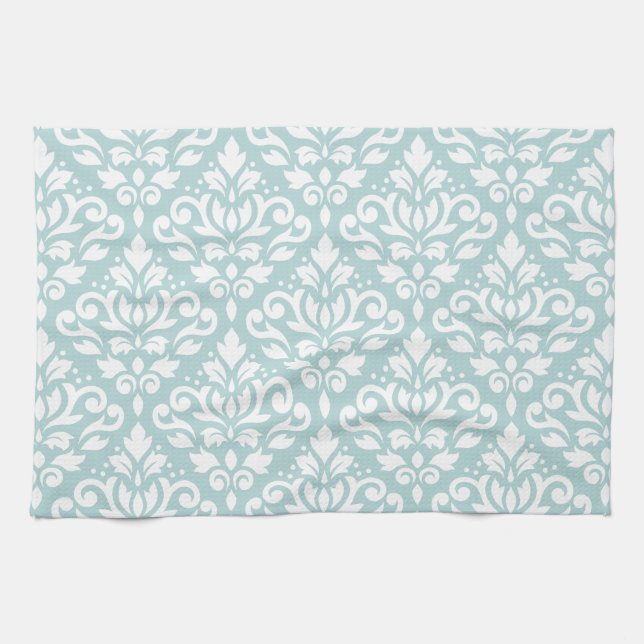 Scroll Damask Ptn White on Duck Egg Blue (B) Towel (Horizontal)