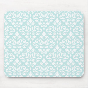 Scroll Damask Ptn White on Duck Egg Blue Mouse Pad