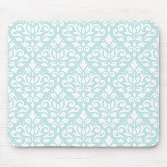 Scroll Damask Ptn White on Duck Egg Blue Mouse Pad (Front)