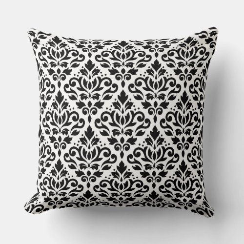 Scroll Damask Repeat Pattern Black on White Throw Pillow