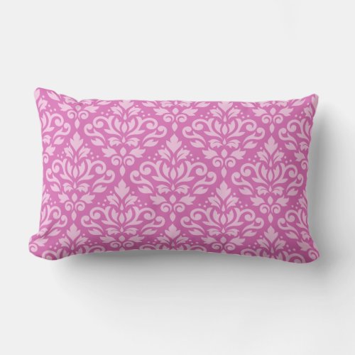 Scroll Damask Repeat Pattern Light on Dark Pink Lumbar Pillow