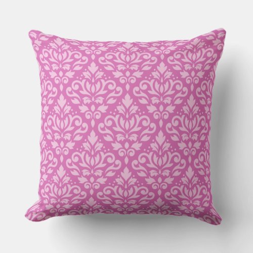 Scroll Damask Repeat Pattern Light on Dark Pink Throw Pillow