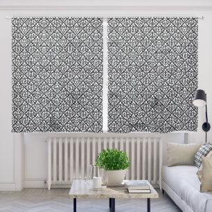 Scroll Damask Sml Pattern White on Black Sheer Curtains
