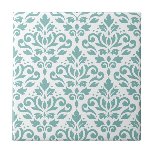 Scroll Damask Teal Pattern Ceramic Tile (Front)