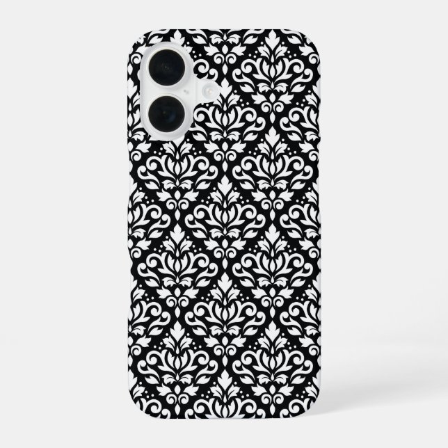 Scroll Damask White on Black Pattern Iphone Case (Back)