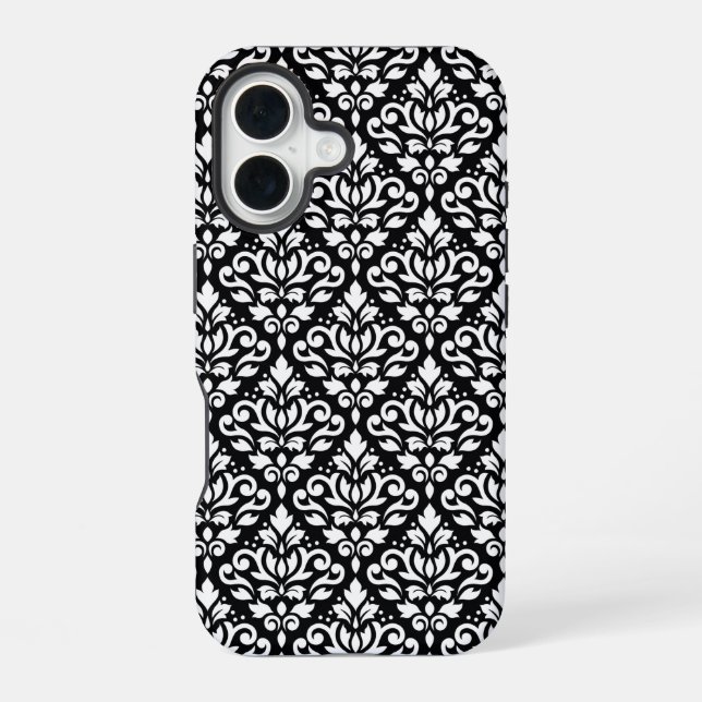 Scroll Damask White on Black Pattern Iphone Case (Back)