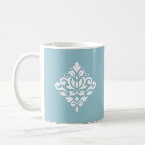 Scroll Damask White on Blue Coffee Mug
