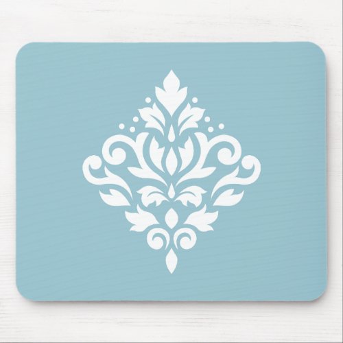 Scroll Damask White on Blue Mouse Pad