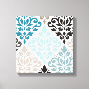 Scroll Damask XLg Pattern Art Teals Browns White Canvas Print