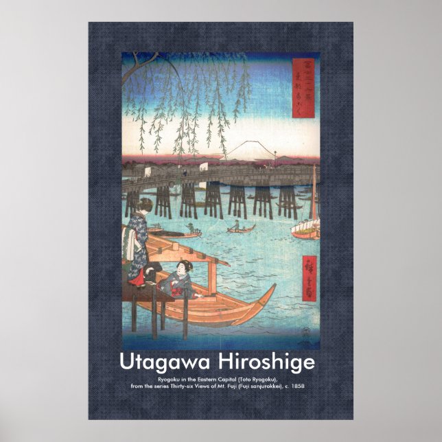 Scroll Design Hiroshige Ryogoku Woodblock Print (Front)
