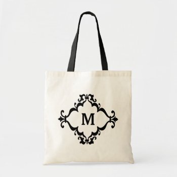 Scroll Design Personalized Monogram Tote Bag by stripedhope at Zazzle