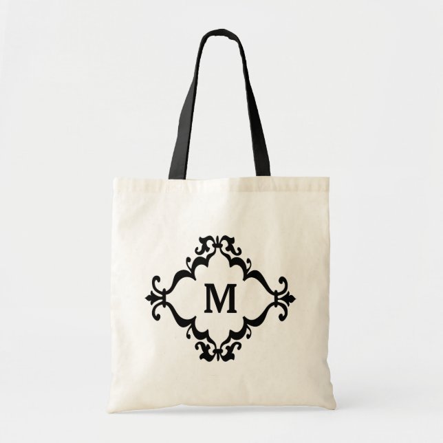 Scroll Design Personalized Monogram Tote Bag (Front)