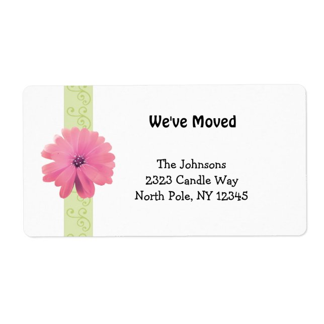 Scroll Design with Pink Flower New Address Label (Front)
