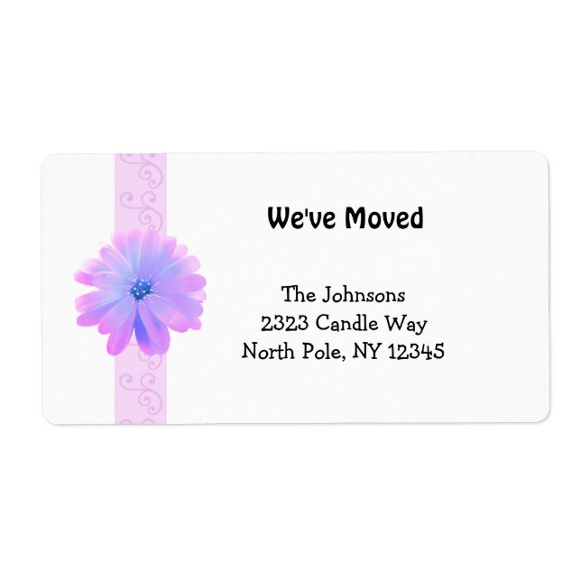 Scroll Design with Pink Flower New Address Label (Front)