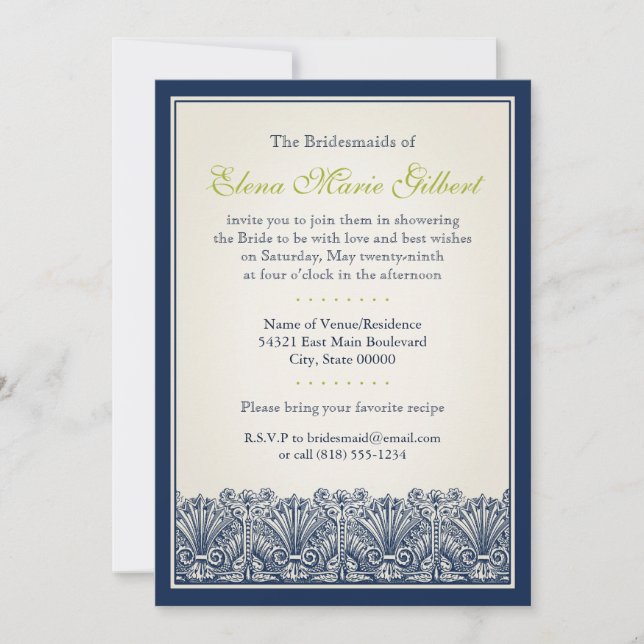Scroll Fan Border (Navy) Invitation (Front)