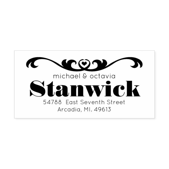 Scroll Heart Custom Return Address Rubber Stamp (Imprint)