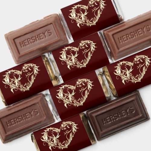 Scroll Heart Wrapped Chocolate Candy - Burgundy Hershey's Miniatures