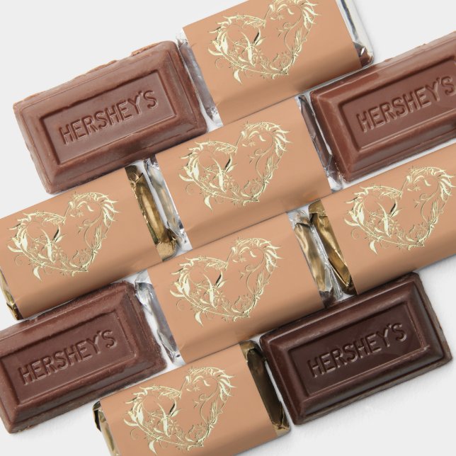 Scroll Heart Wrapped Chocolate Candy - Peach Hershey's Miniatures (Assorted)