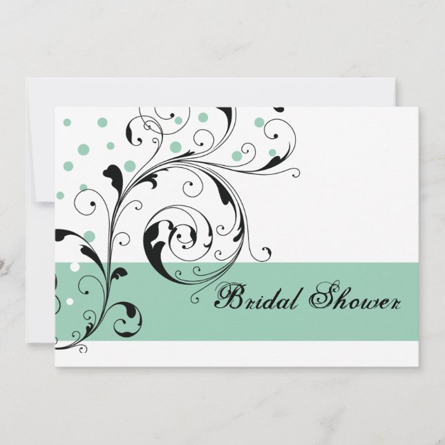 Scroll leaf white jade green wedding bridal shower invitation (Front)