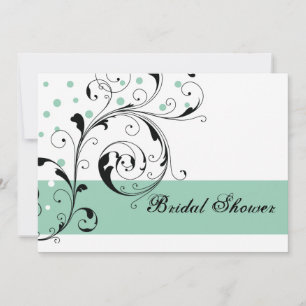 Scroll leaf white jade green wedding bridal shower invitation